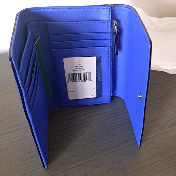 Kate Spade New York Blue Pebbled Leather Trifold Logo Wallet Snap Closure NWT - Picture 8 of 14